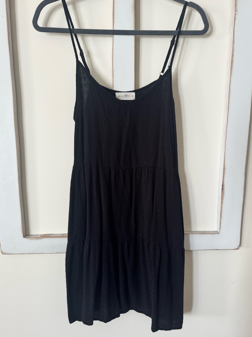 Natural Life Black Tiered Babydoll Mini Dress Size M Adjustable Straps